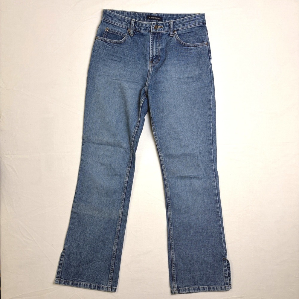 Boston Proper Womens 6 Medium Wash Straight Leg Side Slit Jeans 100% Cotton